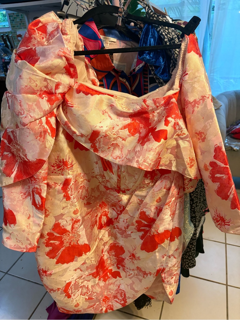 NWT ASOS Cream and Red Floral Long Sleeve Dress. Size 16.